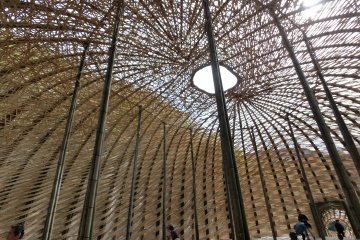 The structure is made of locally sourced bamboo.