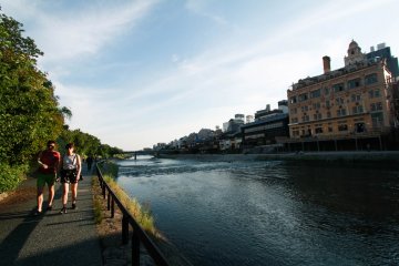 A tourist couple strolling