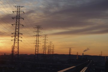 Dramatic industrial skyline from Kōshū-Kaidō station on the Tama Monorail