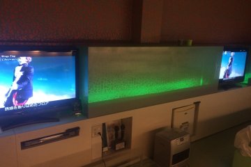 Cet hôtel disposait de trois TVs : une pour le lit, une pour la canapé et une pour la salle de bain (Préfecture de Fukushima)