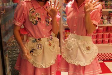 Friendly sweet shop girls