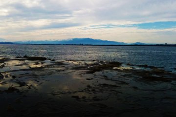Rocky tide pools are visible along the beach.