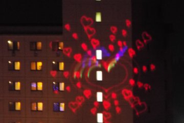 Ring the bell at the heart display and it projects onto the hotel