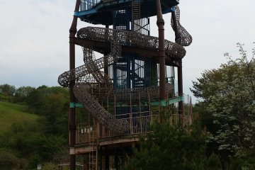 The "ninja tower", finale of the obstacle course. (aka the coolest play structure I have ever seen). Are you paying attention, McDonald's?