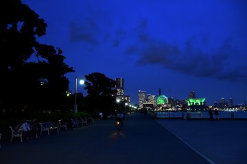 Sidewalk of Yamashita park at night
