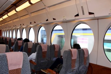 Inside the cabin of the Nankai Limited Express Rapit.