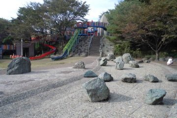 Straight slide and summer water park area