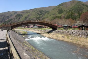 The bridge over Kiso river leading to Narai town