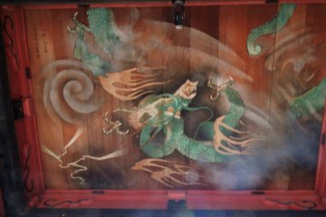 Green dragon on the ceiling