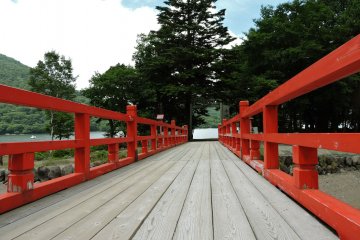 Walking onto the red bridge