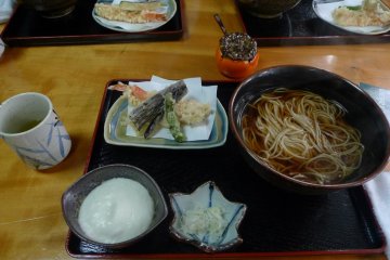 Eating soba at one of the many soba restaurants around the area