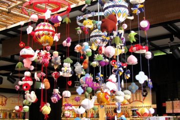 Traditional hung decorations made of Japanese silk