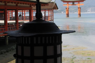 A lantern and torii in Miyajima
