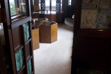 The interior includes some of Wright's custom furniture