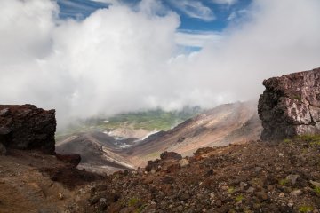 Looking down from near the summit of Asahidake