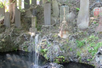 A pond and stones in the entrance