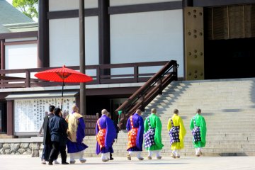 The procession of monks to the service