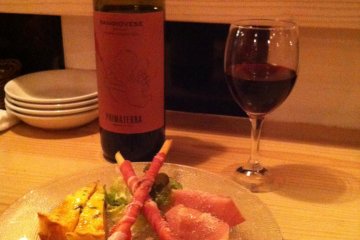 Appetizers and red wine