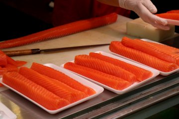 Freshly cut salmon