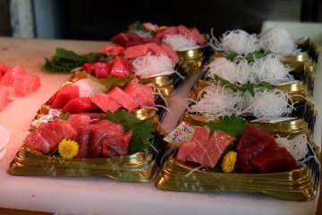 Freshly cut salmon and tuna