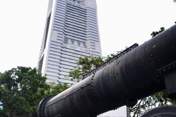 Old air compressor and the Landmark Tower