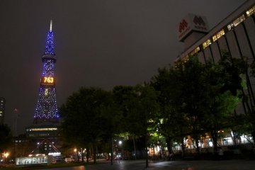 At night, the Sapporo TV Tower lights up the sky at the east end of the park.