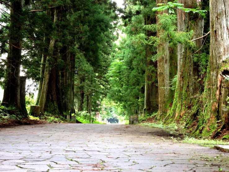 Some parts of the road have paving stones
