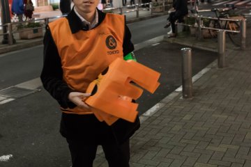 These bags had pumpkins on them and were handed out to help with the clean up the following morning