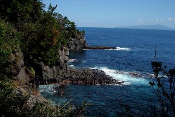Basalt columns, and Oshima in the distance