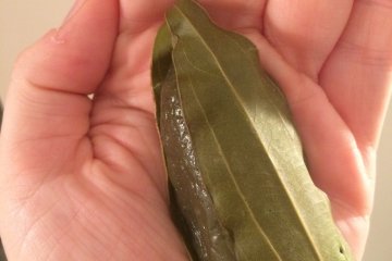 Un mochi enveloppé dans une feuille de thé