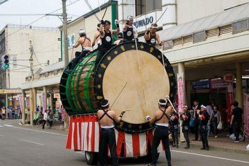 <p>The large taiko drums of the museum are paraded in the streets annually.</p>