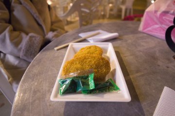 An example of the foods being sold: this was a deep fried ginger pork mince slab