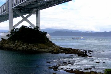 View from shore under bridge