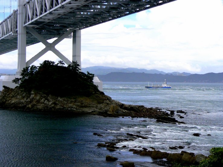 View from shore under bridge