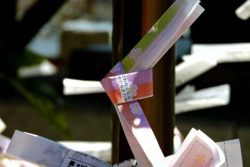 Close-up of pretty omikuji paper knot