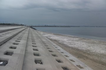 Concrete steps to the water