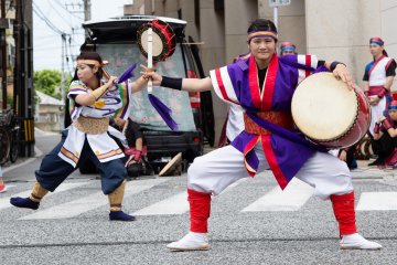 Gathering of Eisa members during summer in Naha, Okinawa