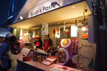 Hot soup and pasta were welcome treats in the cold winter night
