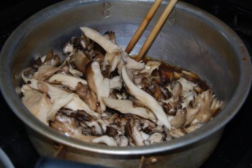 The freshly picked maitake prepared for dinner