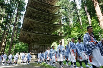 Haguro yamabushi on their way to the top of Mount Haguro
