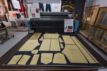 A display at the museum showing how denim is cut to create jeans.