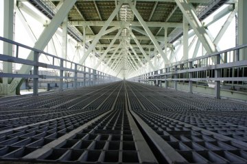 A walk towards the base of the bridge