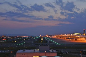 Twilight time light up of the runway at the observation deck