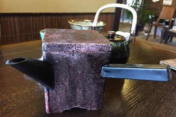 This is a kettle with water in which soba noodles were boiled