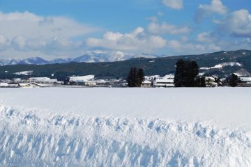 Panorama musim dingin di sekitar Oyama, musim dingin itu sangat keras di Tohoku.