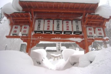 Even the local shrine has to cope with the harsh weather conditions