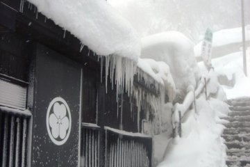 Zao Onsen is totally snowed in but passageways are kept free