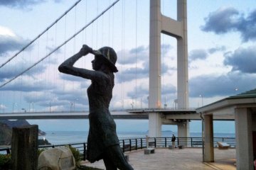 A statue in front of the Kurushima Straits Viewing Pavilion