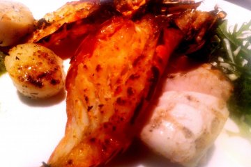 <p>Charcoal BBQ Grilled Scampi Scallops and Fish filets</p>