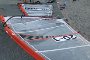<p>Wind surfing is popular at Zaimokuza beach</p>